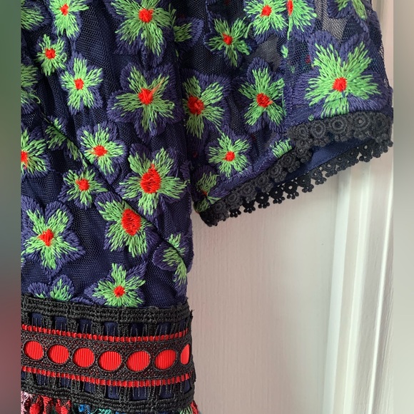 SALONI Jackie Crochet Trimmed Embroidered Tulle Midi Dress Green - Picture 2 of 4